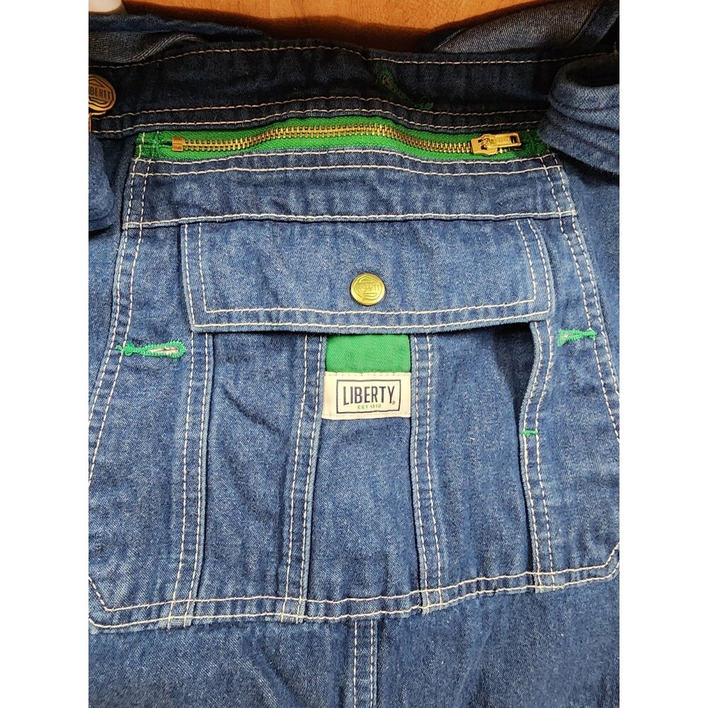 Liberty Men Overall Bibs BlueJean Carpenter Farm Denim 46x30 LogoButtons